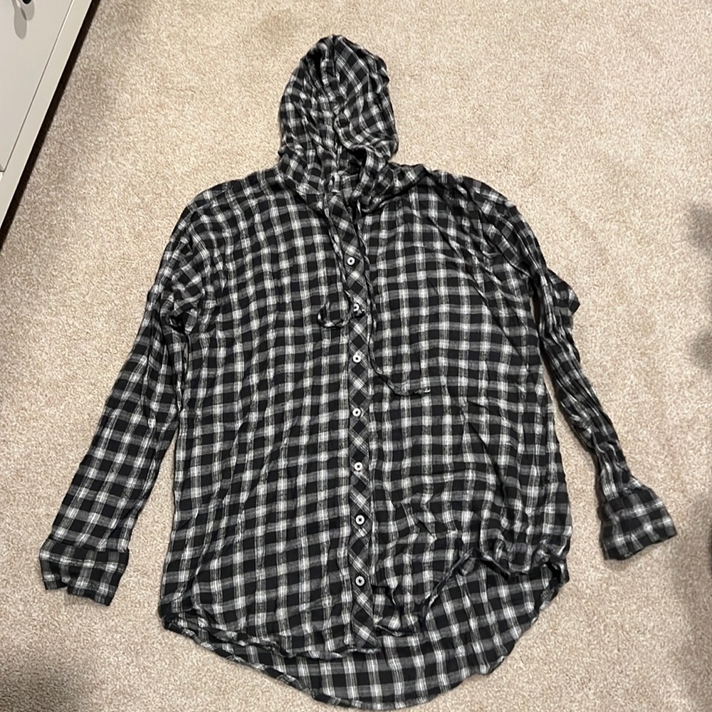 Aerie Plaid Button Up Hooded Top